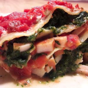 Lasagne met gerookte kip en spinazie 